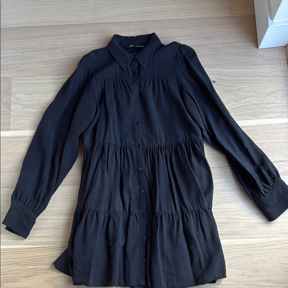 Zara Black Long Sleeve Button-Up Dress